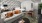 stylish living room with patterned wallpaper
