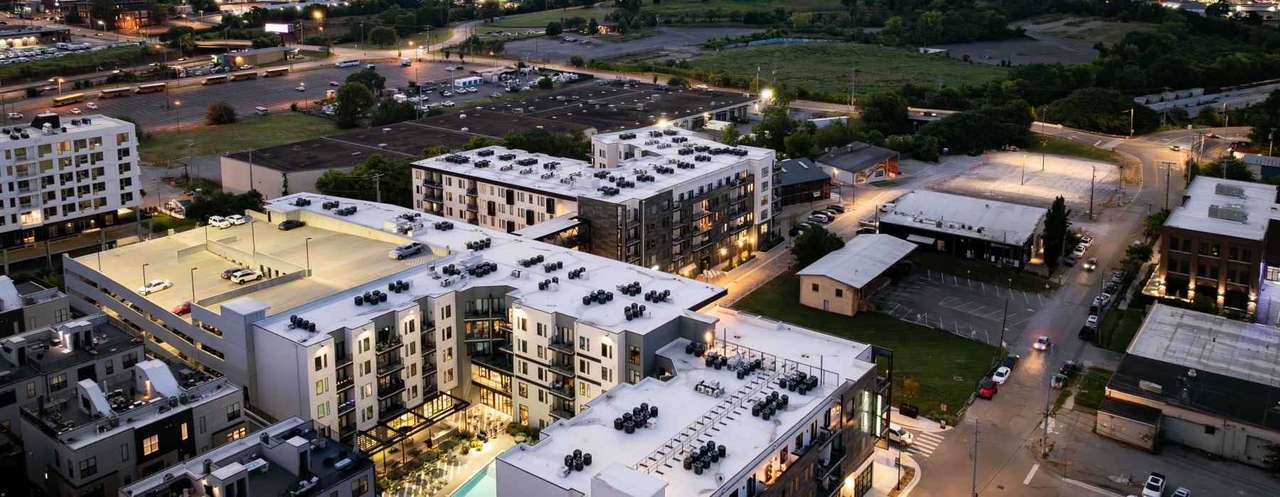 apartment community overlooking the Nashville skyline from Wedgewood Houston